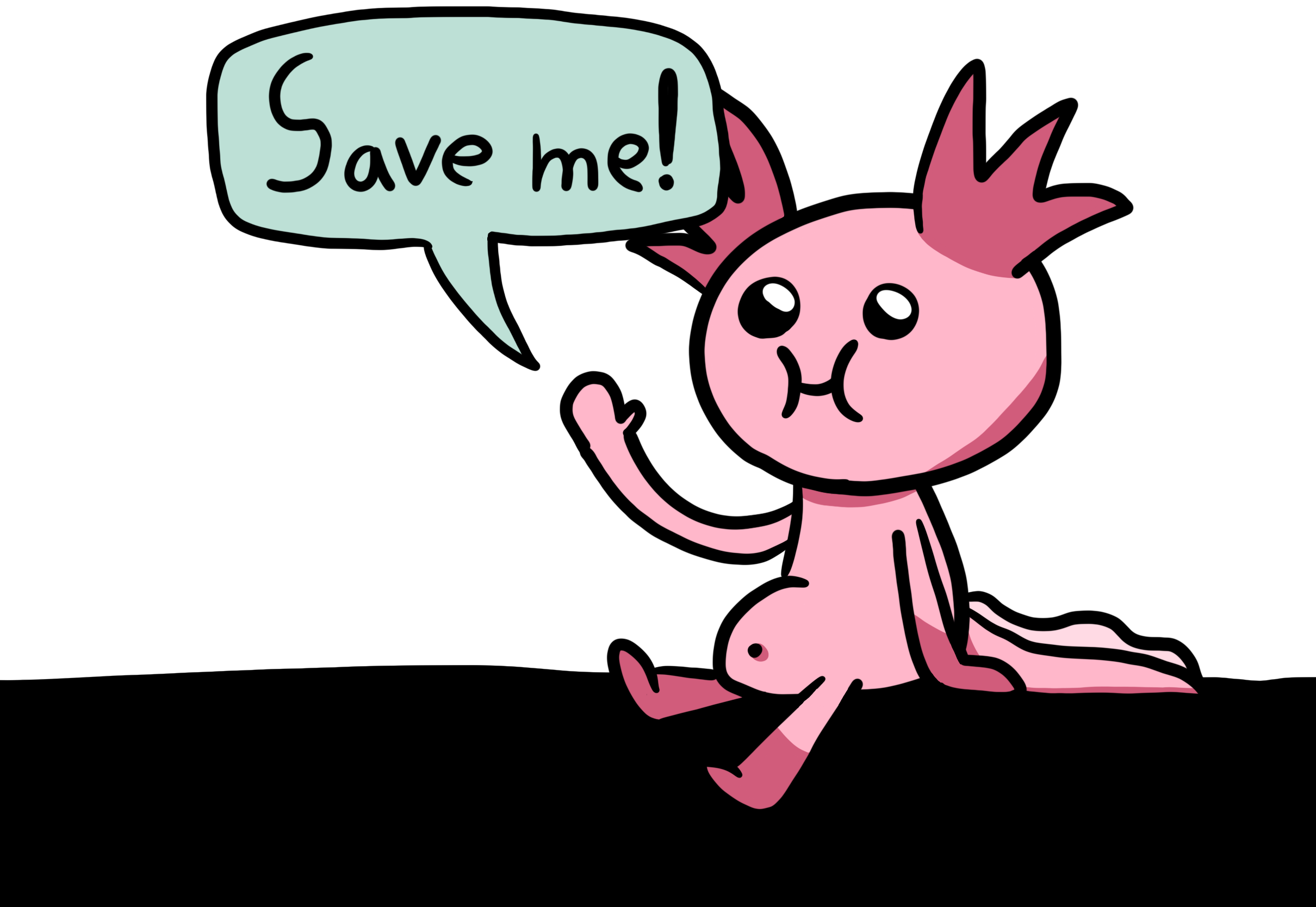 Julian's axolotl art saying 'Save me!'