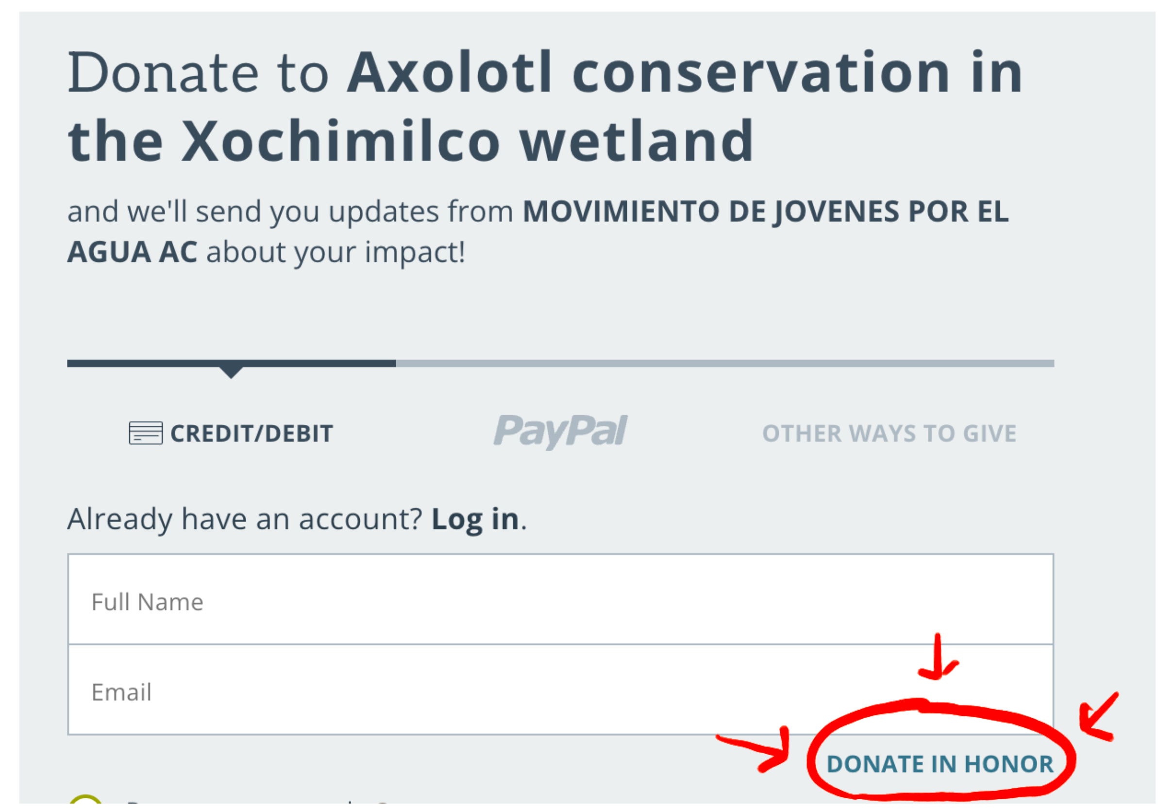 Choose ‘Donate in Honor’ on the payment page