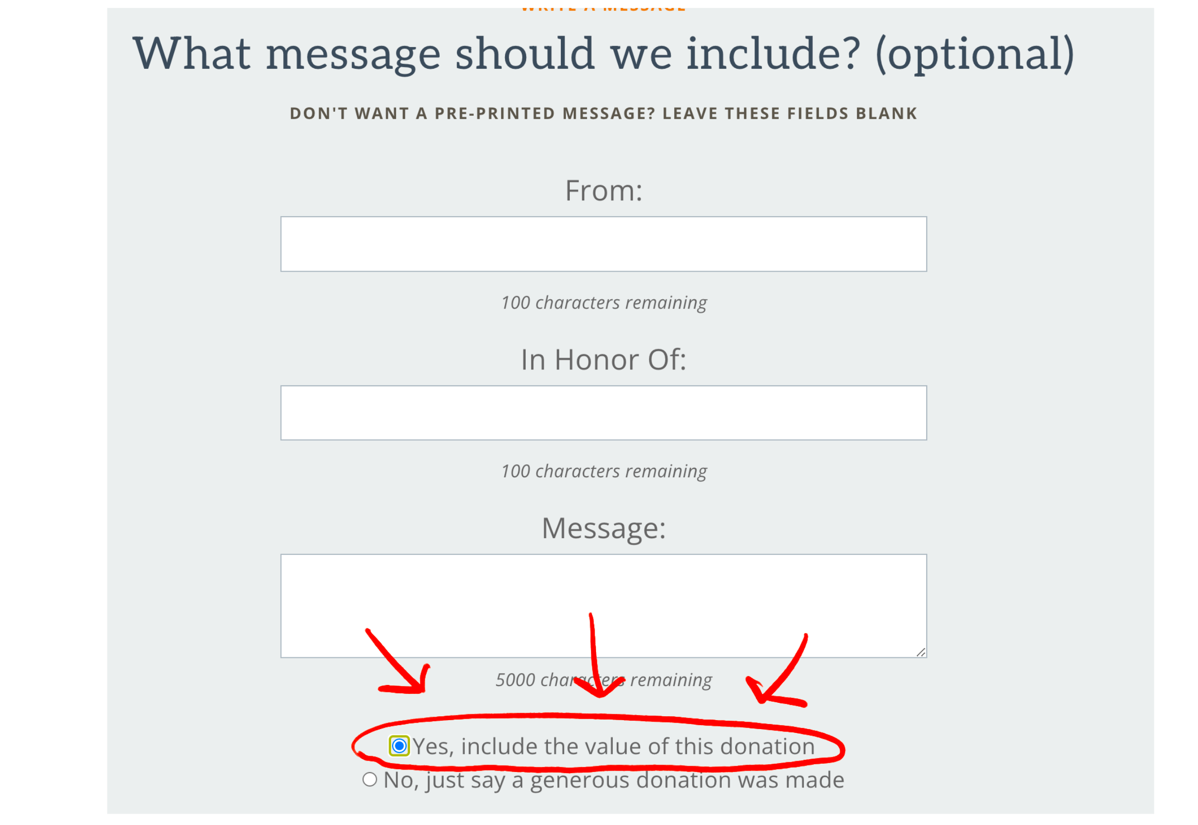 Check ‘Yes, Include the value of this donation’